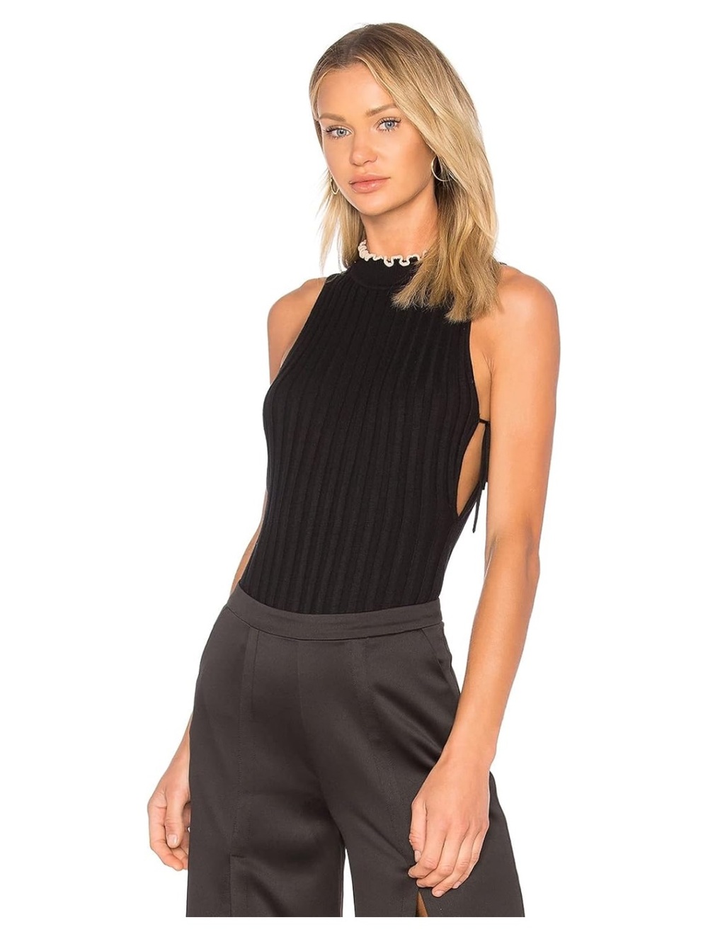 NBD Black Ribbed Halter Bodysuit